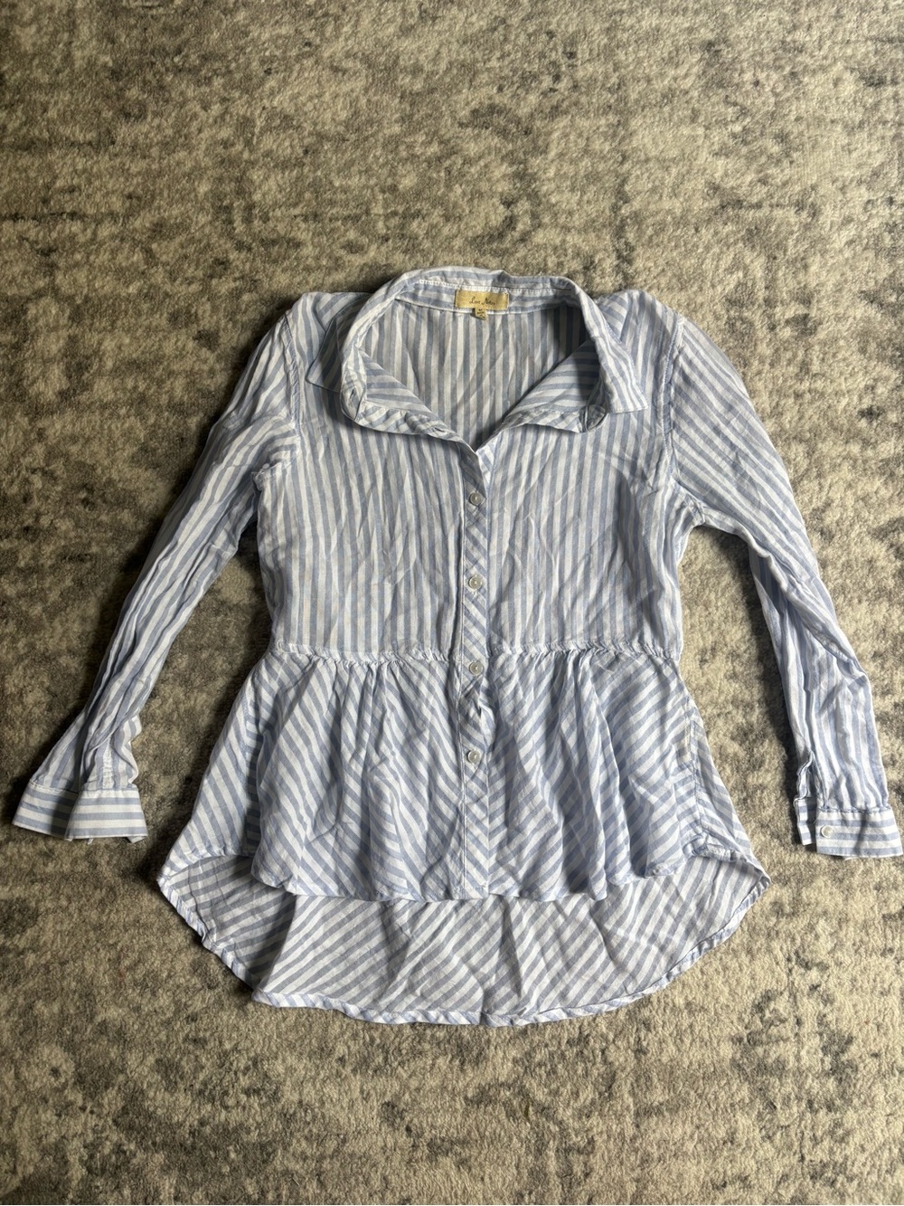 Light Blue Striped Peplum Button-Up Shirt